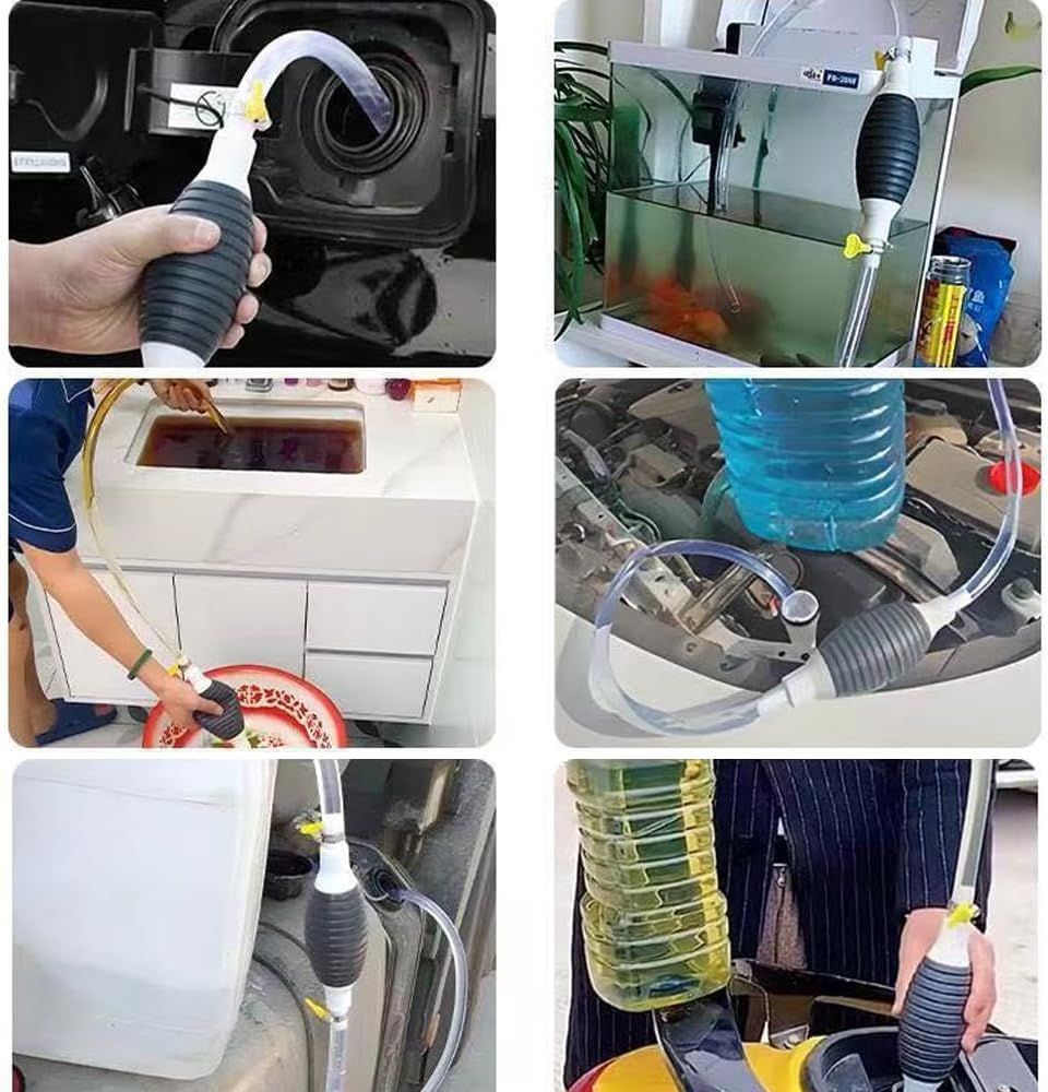 Multifunction Liquid Sucker Pump, Manual Fuel Transfer Pump Gasoline Transfer Pump, Portable Fuel Syphon Pump for Gas Gasoline Petrol Diesel Oil Liquid Water Fish Tank with 6.5Ft Syphon Hose