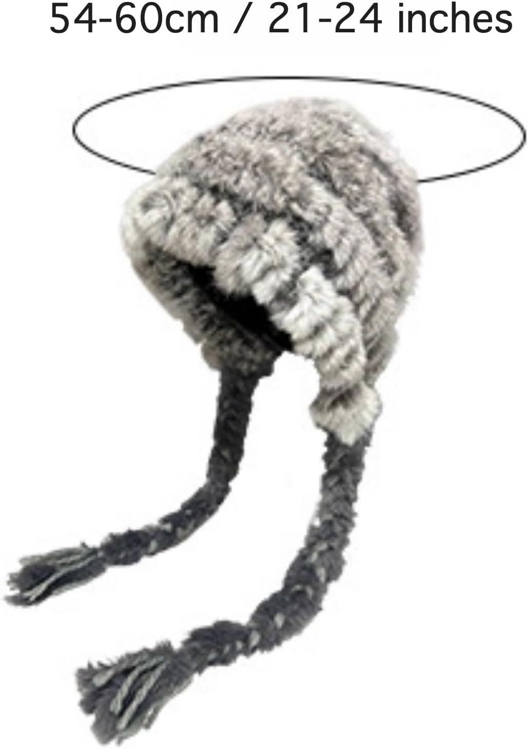 Women's Thick Rabbit Fur Knit Beanie Hat with Nordic Braids for Winter Warm, Ear Protection Thermal Headwear