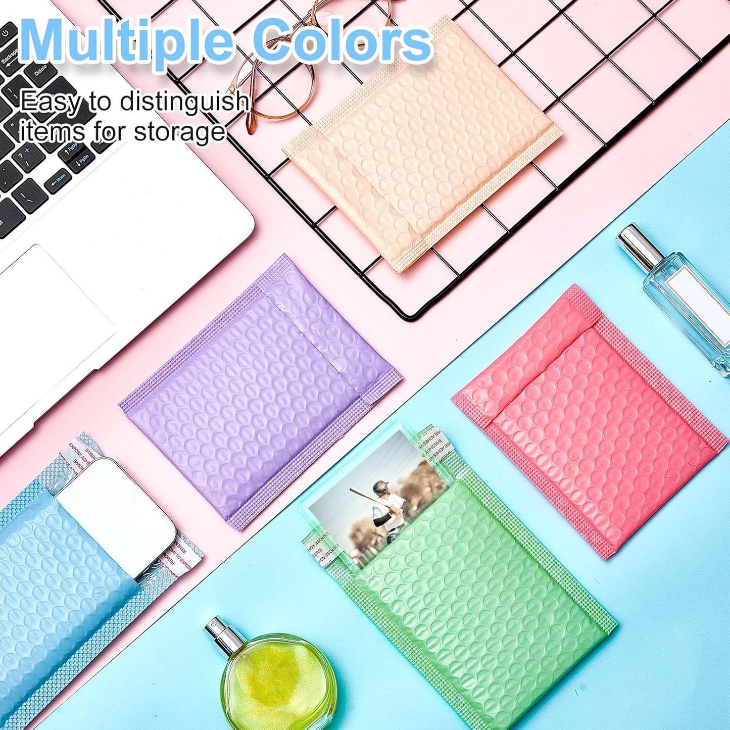 200 Pcs Bubble Mailer 4 x 6 Inch Small Shipping Bags Waterproof Padded Envelopes Self Adhesive Poly Bubble Packaging Envelopes Bulk for Shipping Mailing Trading Card Packaging (Pastel Color)