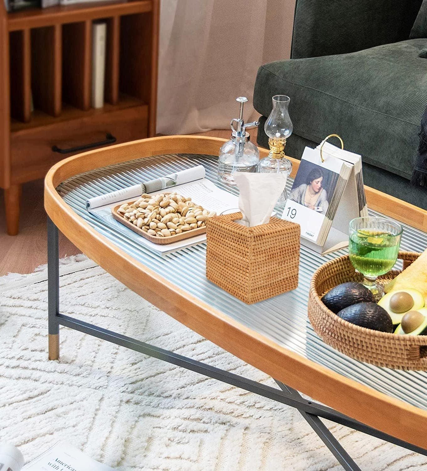 Rattan Tissue Box Cover, Square Hand Woven Natural Wicker Tissue Box Holder, Decorative Facial Napkin Holder Tissue Box Organizer Dispenser | Natural