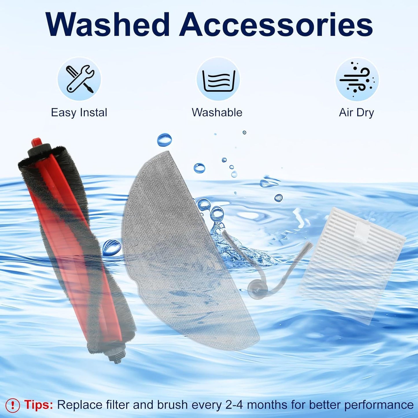 18 Pack Accessories Replacement Parts Compatible with Roborock Q7 M5, Q7 M5+ Robot Vacuum Cleaners, 2 Main Brush, 4 Hepa Filter, 6 Mop Pads, 6 Side Brush