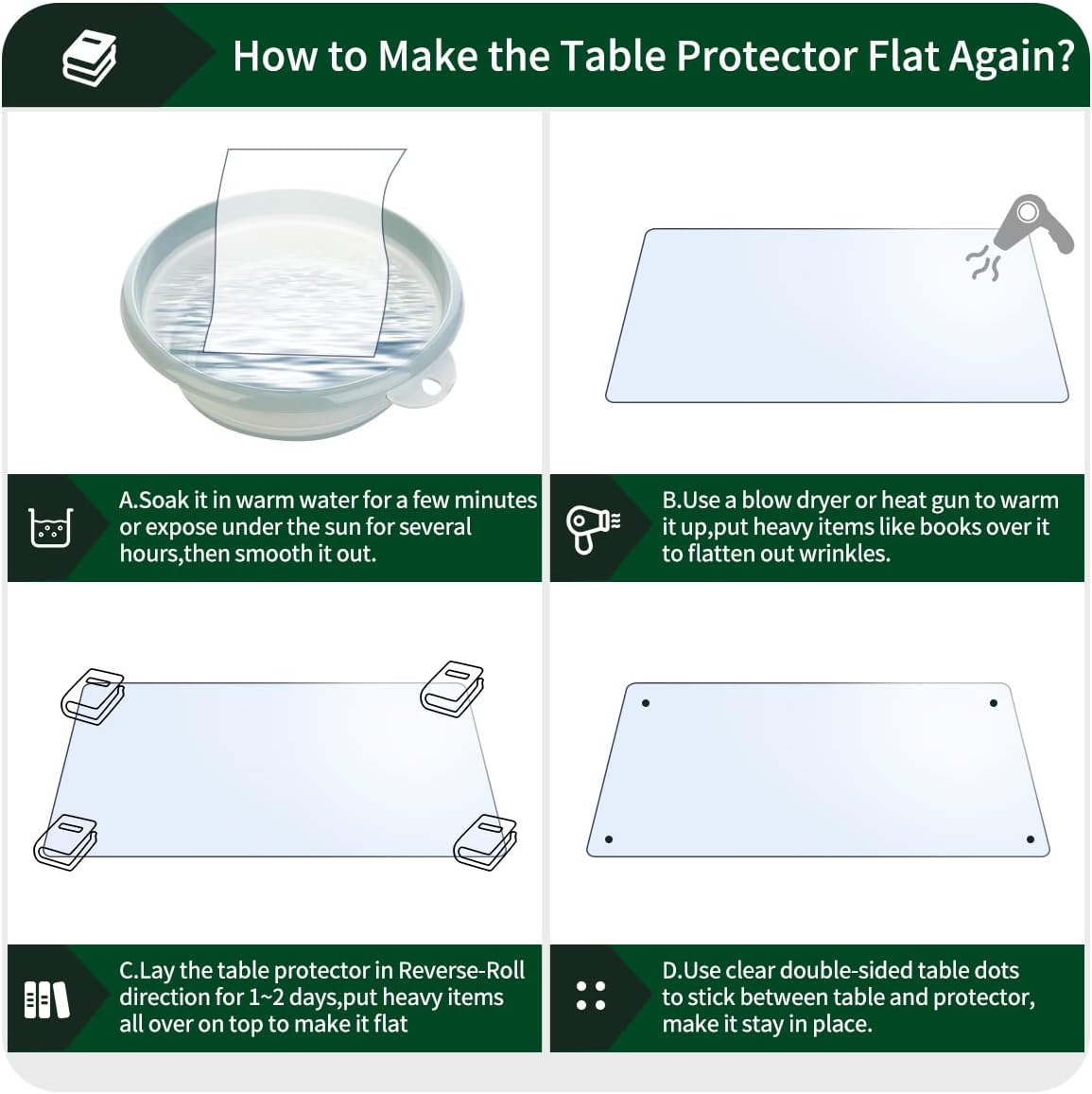 Upgraded 12x24 Inch Clear Plastic Dining Table Cover Protector PVC Vinyl Heat Resistant Tablecloth for Wood Furniture Coffee Bed Sofa Side Corner Table Top Protection Waterproof Non-Slip Desk Pad Mat