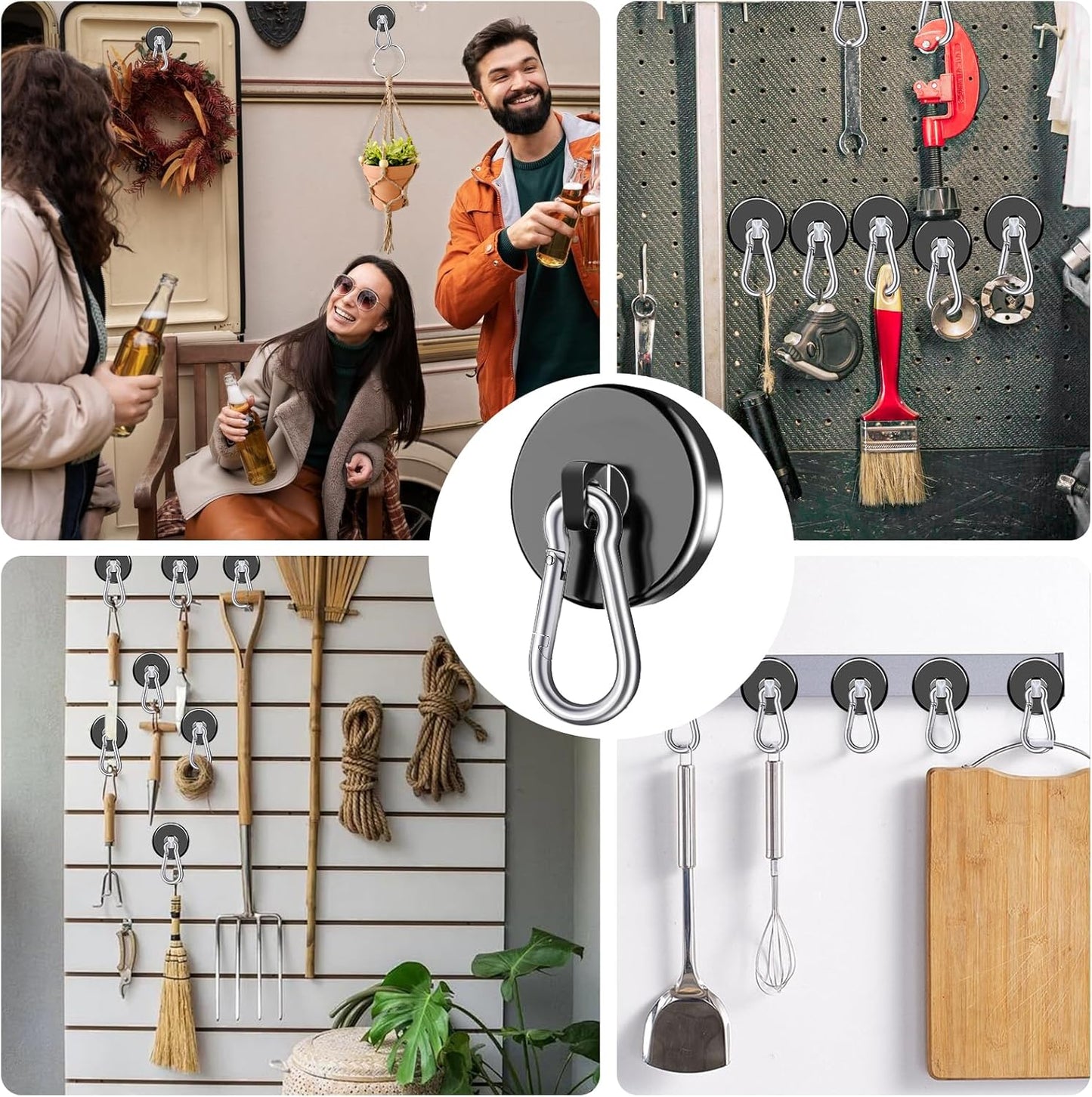 Carabiner Magnetic Hooks, 110LBS Strong Black Magnetic Hooks Heavy Duty with Swivel Carabiner Hook, Great for Hanging for Cruise, Garage, Kitchen, Refrigerator, Locker (12-Pack)