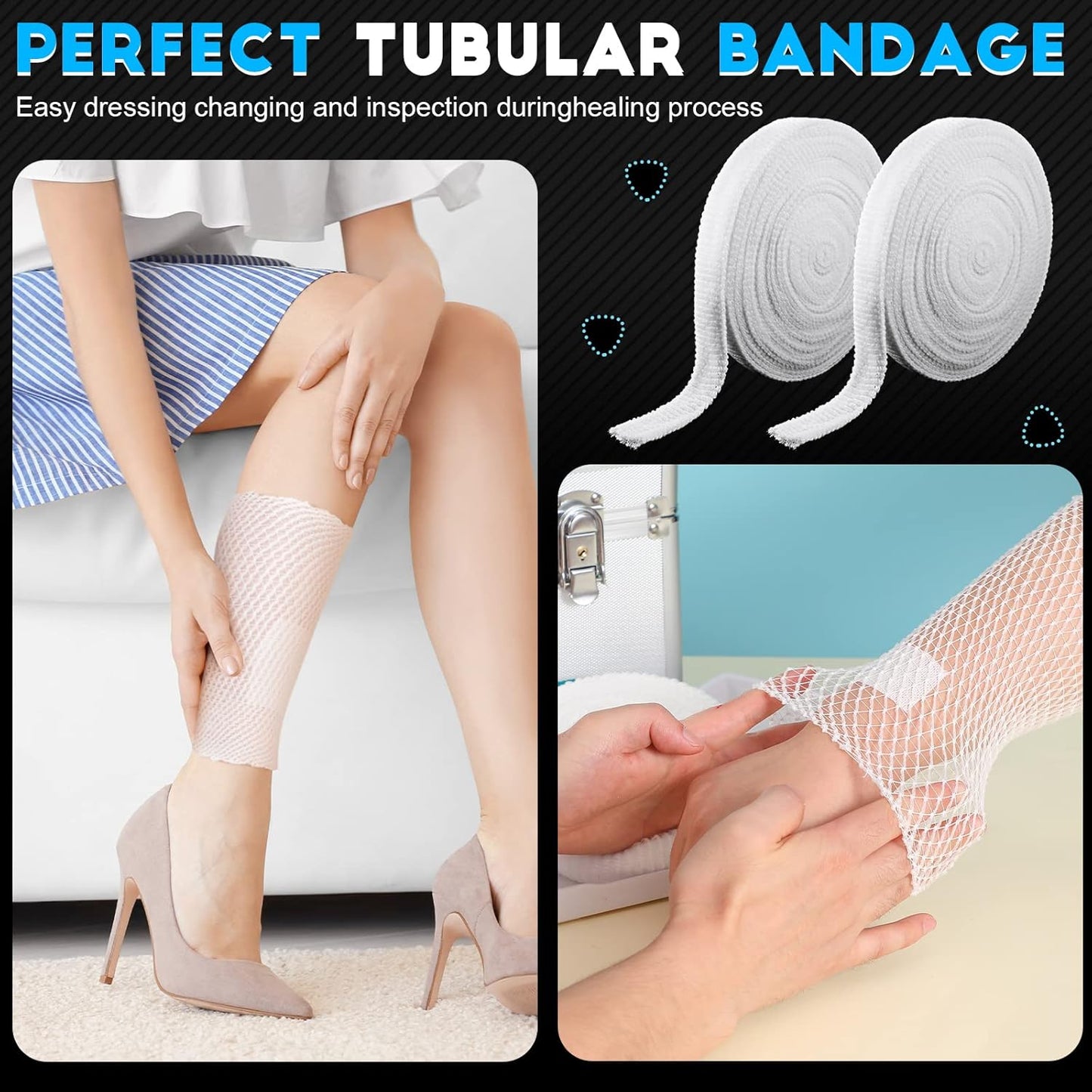 2 Rolls Tubular Bandage Elastic Net Wound Dressing Stretch Dressing Retainer Tubular Elastic Gauze Bandage for Wound Arm, Without The Use of Adhesive Tape (Size 4 for Arm, Leg or Foot)