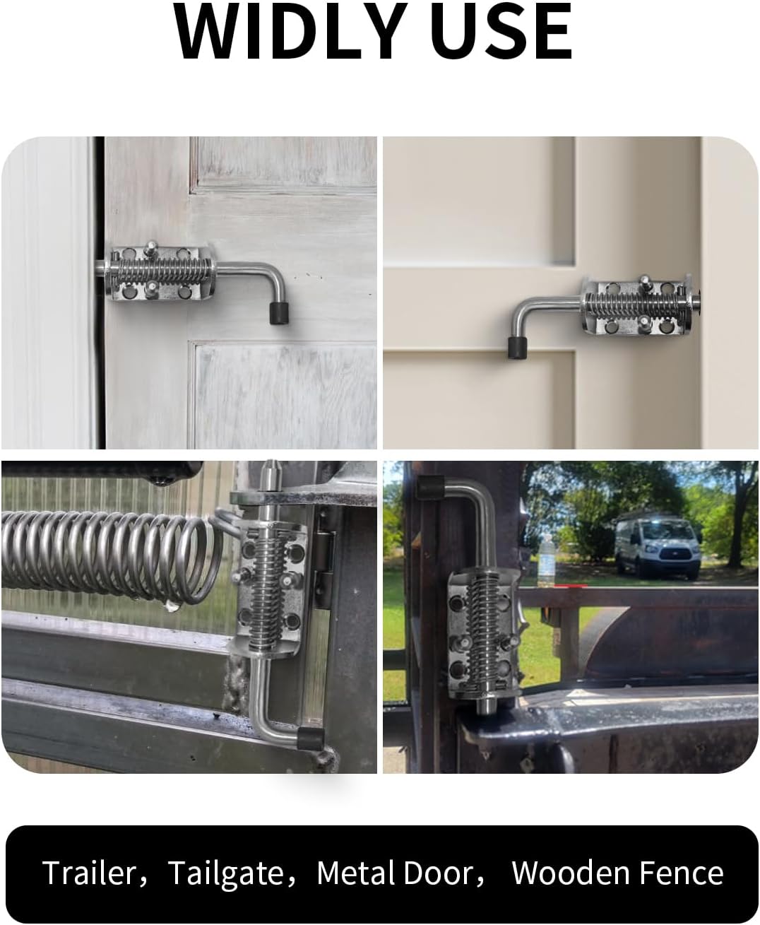 Spring Loaded Gate Latch Pin Barrel Bolt 6in x 1/2in Stem Durable Zinc Plated Solid Steel Heavy Duty for Tailgate - 2pcs