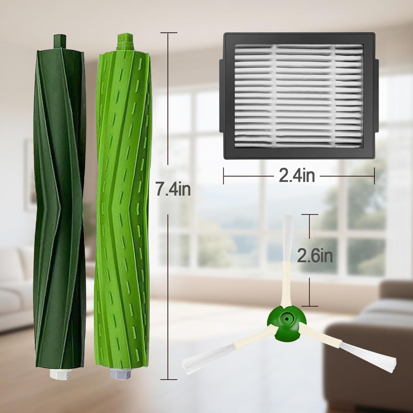 Replacement Parts for Roomba iRobot i7 i7+ i3 i3+ i4 i4+ i5 i5+ i6 i6+ i8 i8+ E5 E6 E7 I,E &j7 j6 j5 and Plus Version,(1 Set Rubber Brush,4 Side Brush)