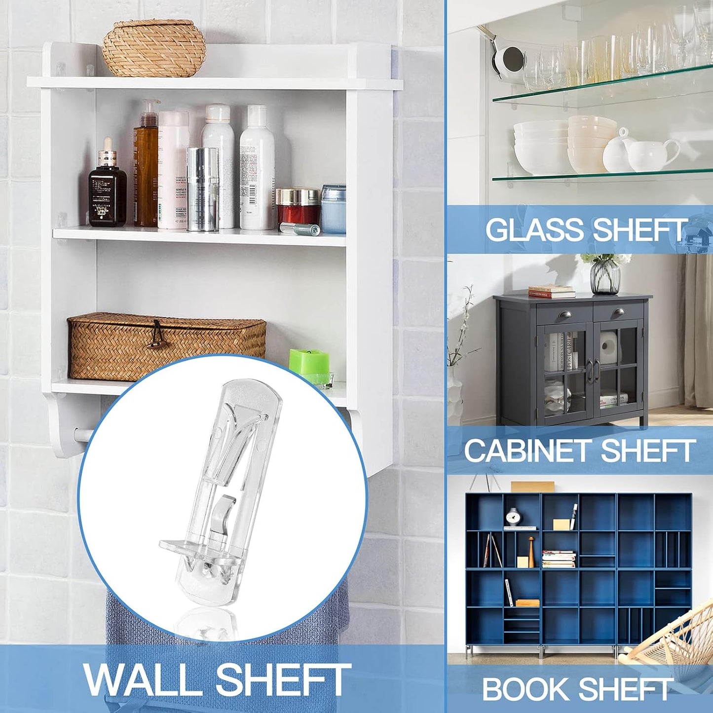 10pcs Locking Shelf Pins – 5mm Cabinet Shelf Pegs, Clear Plastic Shelf Clips for 3/4" Thick Board