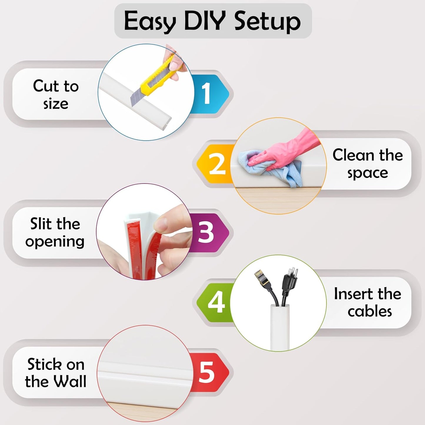 TV Cord Hider – Flexible Wall Cord Cover Low Profile Silicone Cable Raceway Self Adhesive Cut to Size Design for Hiding Wires on Wall Clean Home Setup Cable Concealment, White, 6 Feet