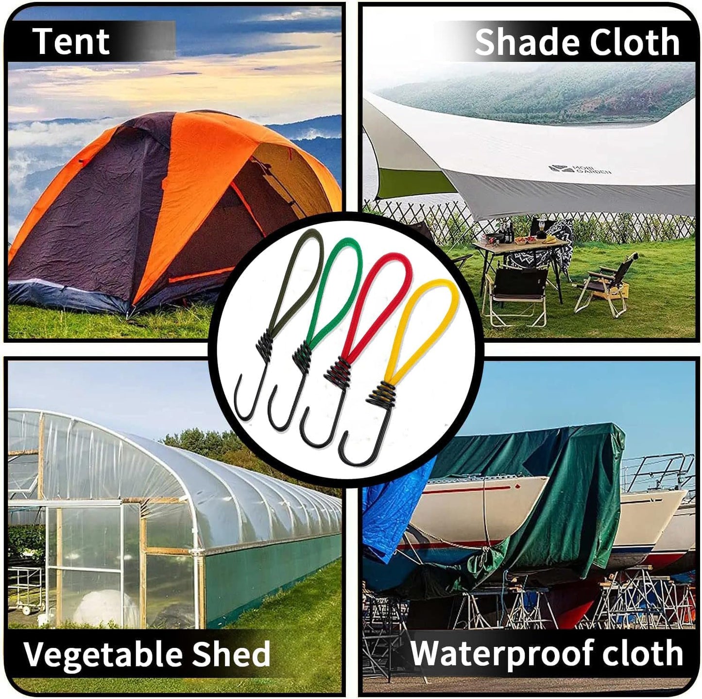 8PCS Bungee Cords with Hooks, Mini Cords, Rubber Short Straps,for Camping Trucks Car Awning Cover Canopies Pool (Blackish Green) Blackish Green