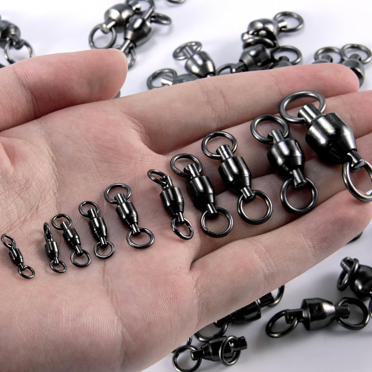 30-Pack Fishing Swivels Ball Bearing Tackle, High Strength Stainless Steel Solid Welded Rings Barrel Swivel Hook Line Connector with Black Nickel Coating Saltwater Freshwater #0-33LB