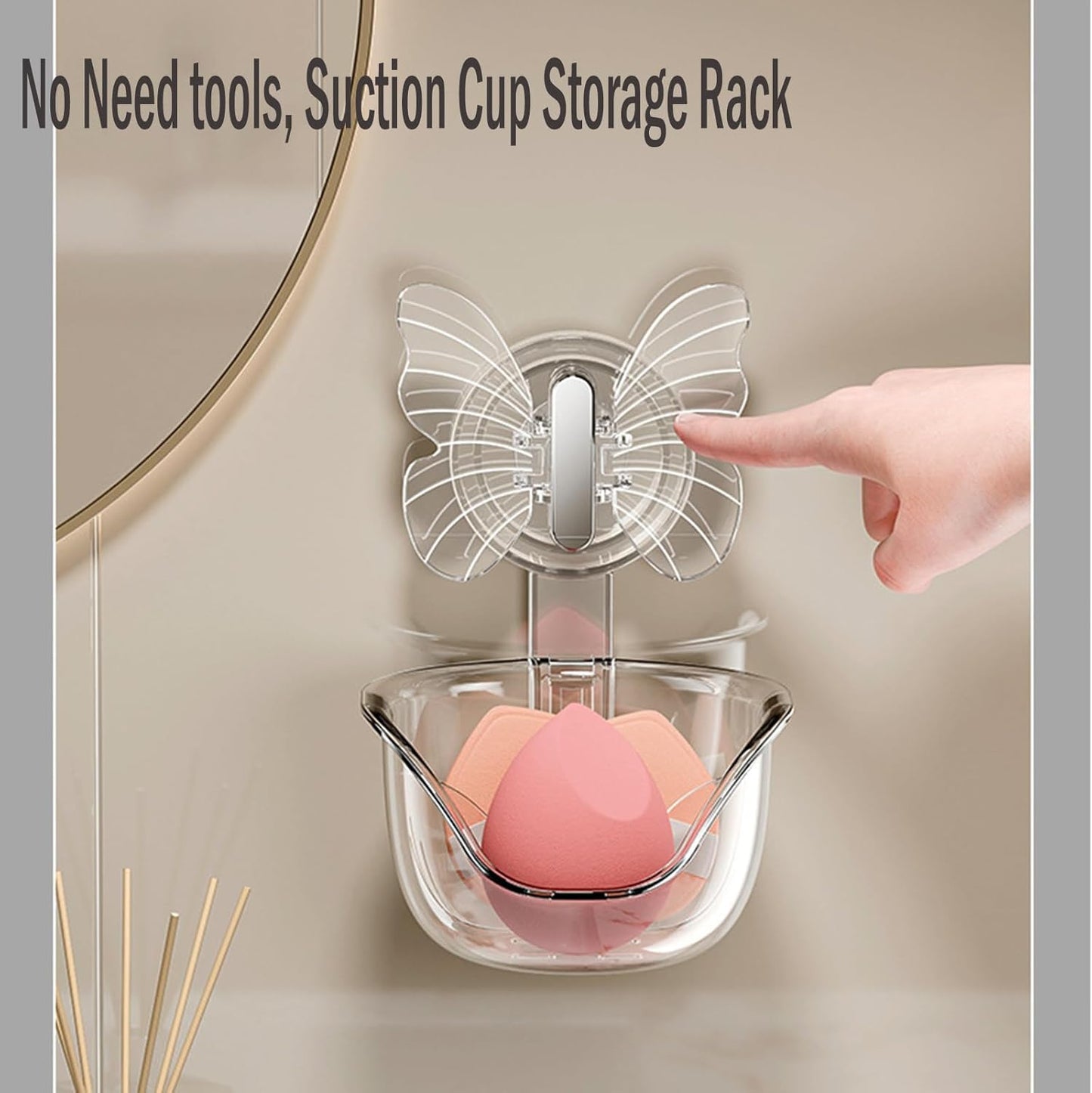 Suction Cup Organizer Storage Rack,Waterproof Shower for Dresser,Shower Set,Waterproof Basket Bathroom,Butterfly Clear