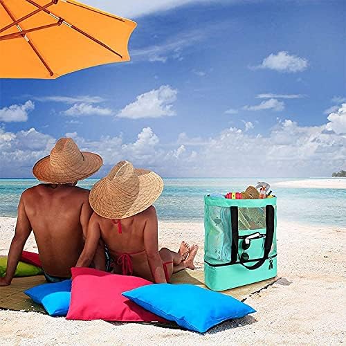 Mesh Beach Bag with Cooler Bag, Large Mesh Beach Tote Bags, Cooler Bags Insulated for Travel, Beach Toys Bag, Summer Vacation Travel Essentials for Women Kids, for Picnic Pool Travel