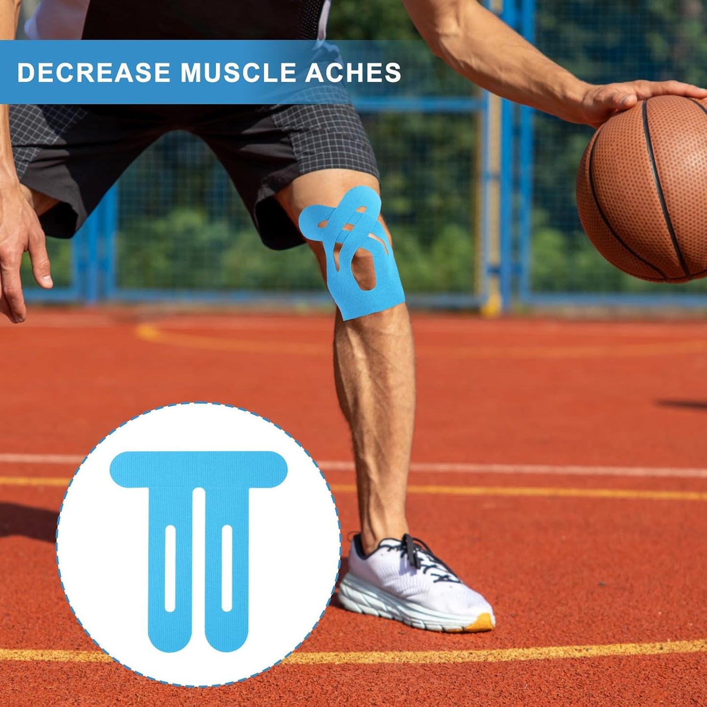 15pcs Precut Kinesiology Tape for Knees, Breathable & Waterproof Pre Cut Sport Tape Running Accessories Elastic Muscle Athletic Physio Kinetic Sticker Strips for Knee Stability and Muscle Support