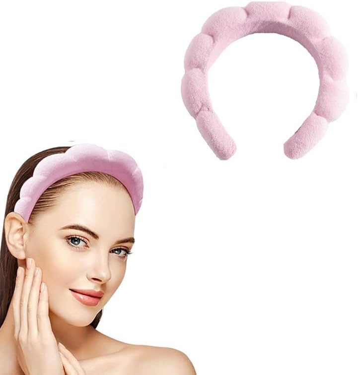 Soft Spa Headband for Women and Girls, Non-Slip Hair Band for Face Washing, Makeup, Shower, Pink