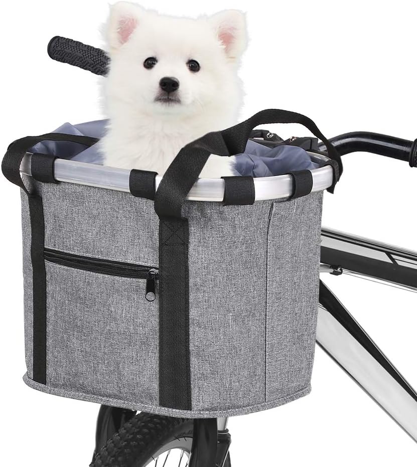Stylish Aluminum Alloy Bicycle Basket - Black Purple Coffee Grey - 34x28x25cm - 6kg Capacity - Oxford Cloth - Handlebar Mount Included