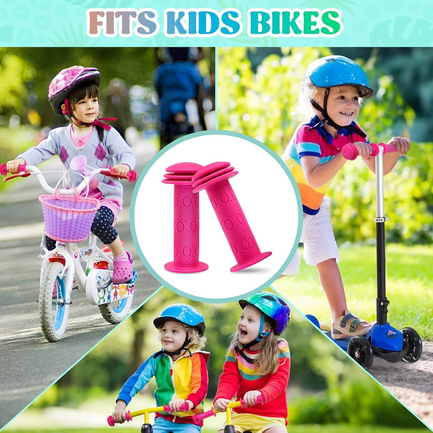 Kids Bike Handlebar Grips,Bike Handle Grips for Boys Girls,105mm Non-Slip Soft Rubber with Mushroom Suitable for Kids Bike