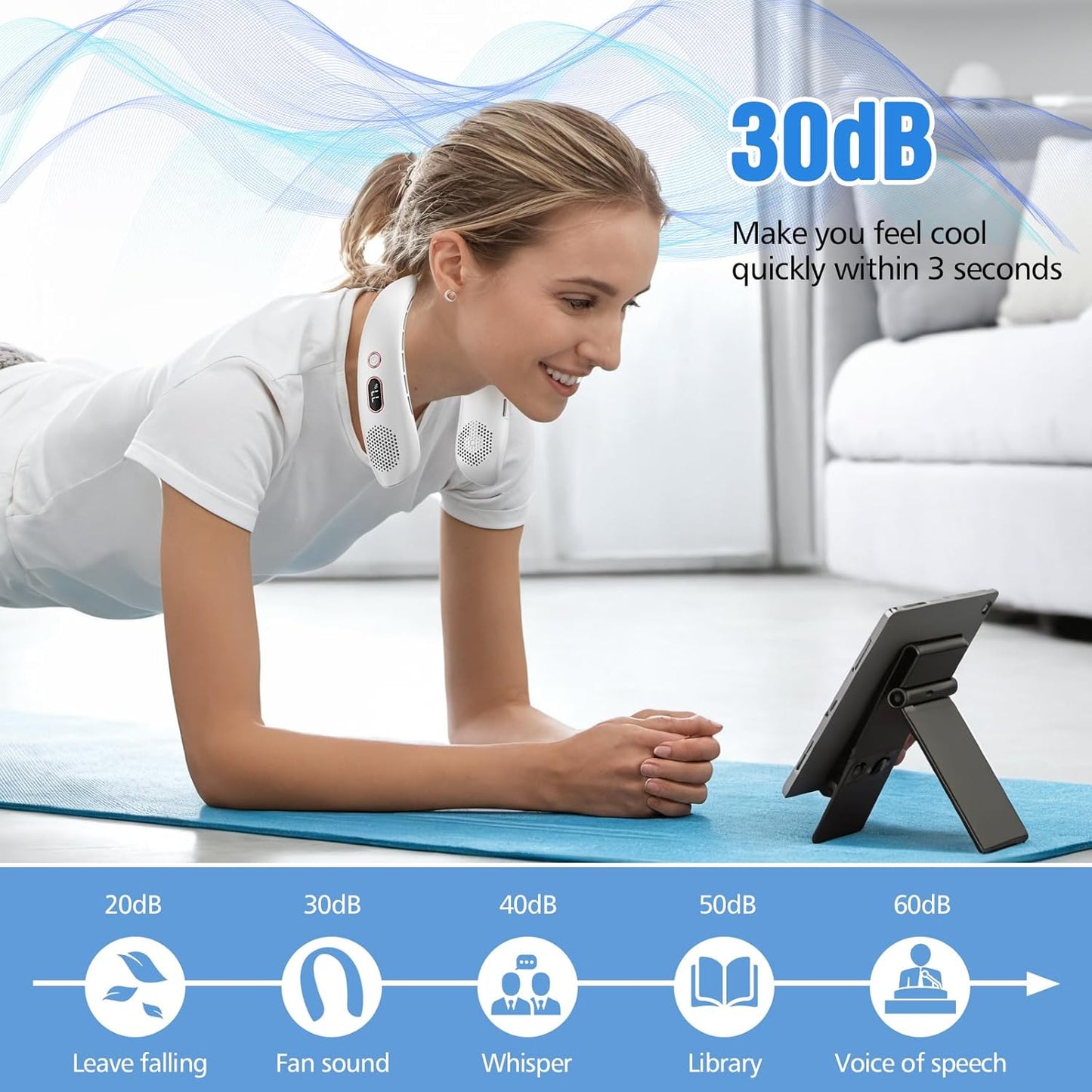 Portable Neck Fan, Hands Free Bladeless Neck Fan Rechargeable 3 Speeds & LCD Display, Battery Operated Wearable Personal Fan, 360° Cooling Hanging Neck Fan for Outdoor Indoor Travel Sport (White)