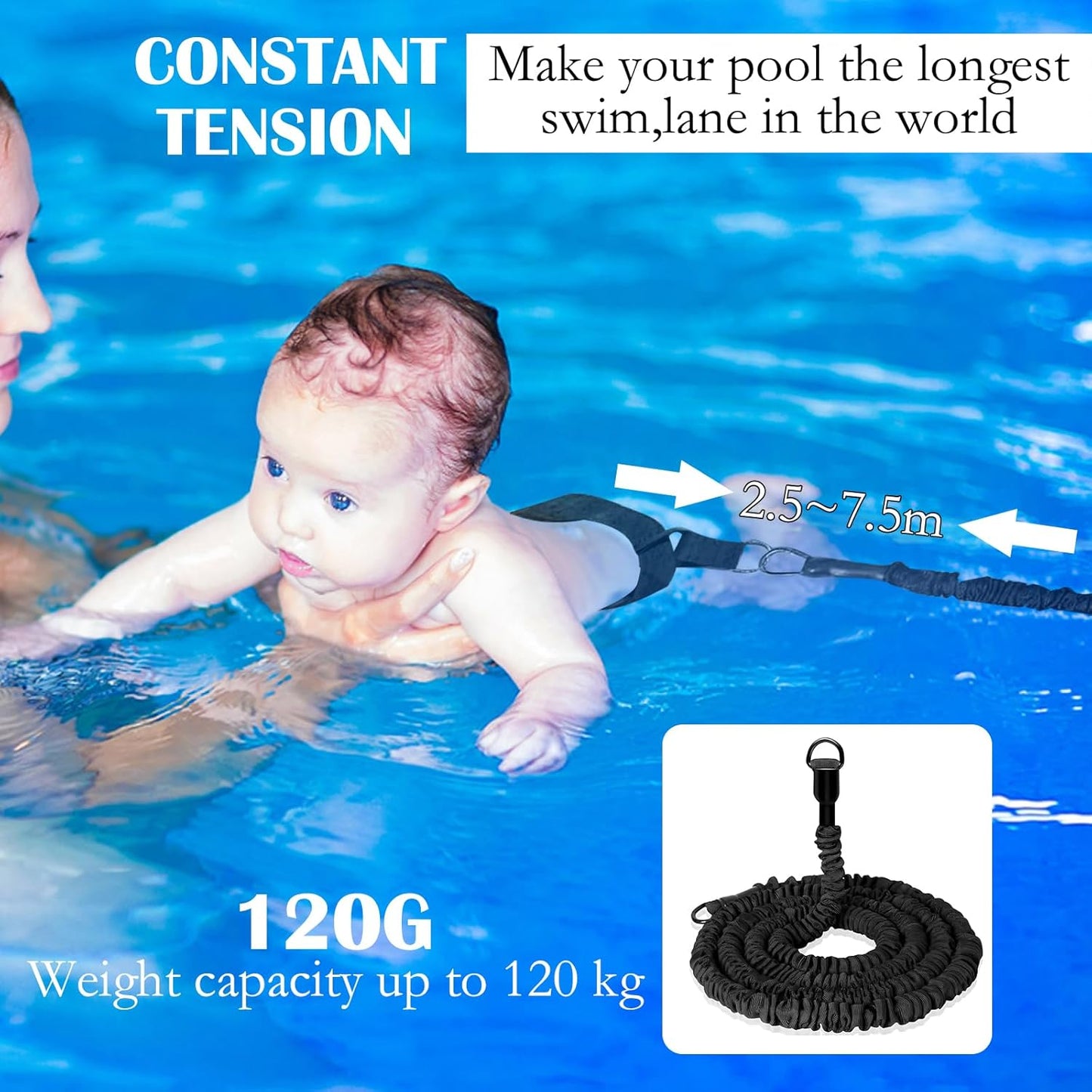 Swimming Belt 2.5-7.5M Adjustable Swimming Resistance Belt Swimming Training Belt Swimming Belt Pool Adults Children Swimming Aid for Any Swimming Pool Without Swimming Line, Stationary