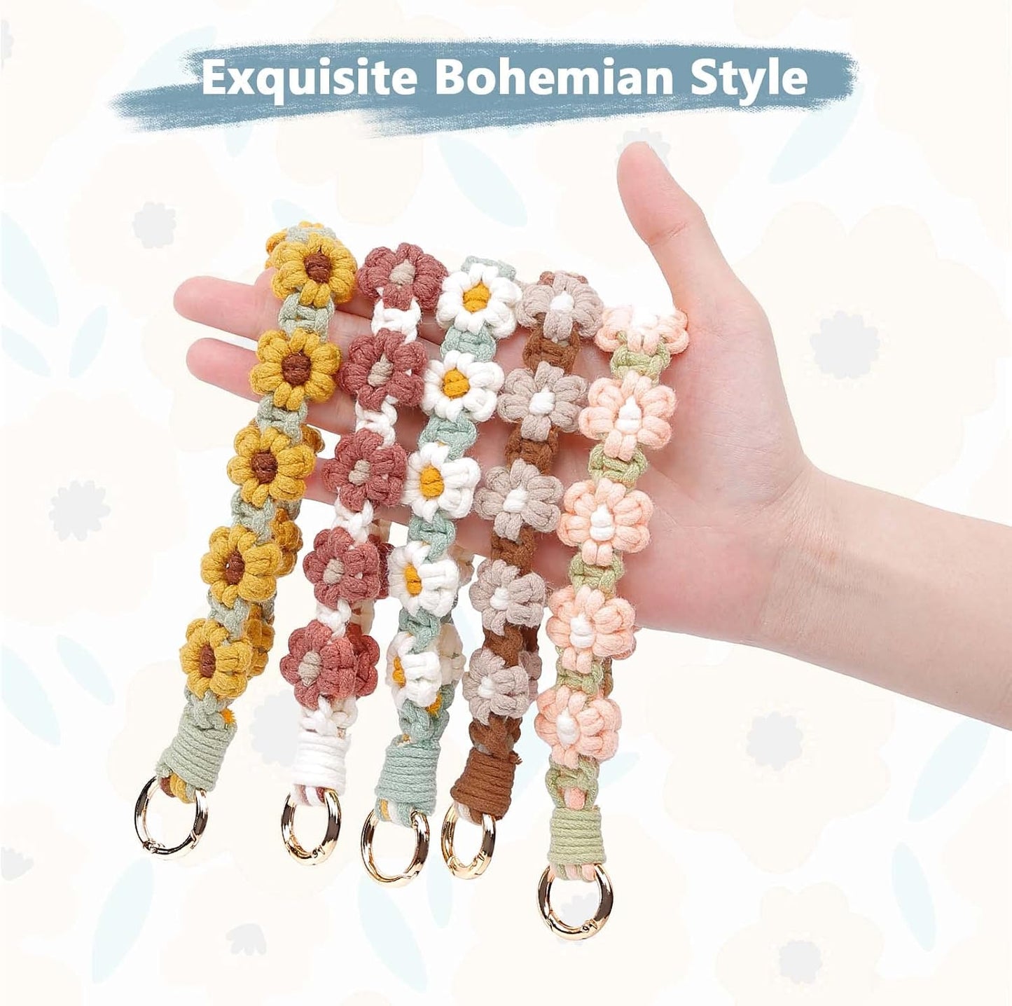 Boho Macrame Keychain Wristlet Keychain Weave Exquisite Keyring Holder Bracelet Handmade Wrist Lanyard for Women
