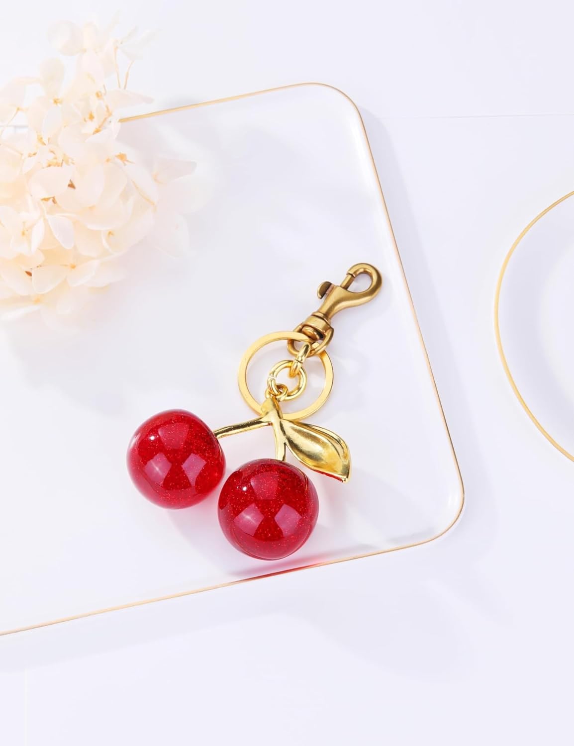 Cherry Bag Charm Women Cute Cherries Keychain Sparkling Purse Charms Pendant for Handbag Wallet Car Phone