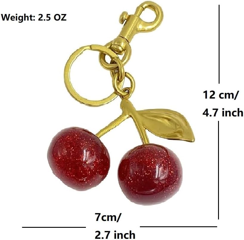 Cherry Bag Charm, Cute Keychain with Metal Key Ring and Clip, Cherry Charm for Purse,Key,Car Remote,Bags Accessories for Women Girls, Medium, Resin, Metal, No Gemstone