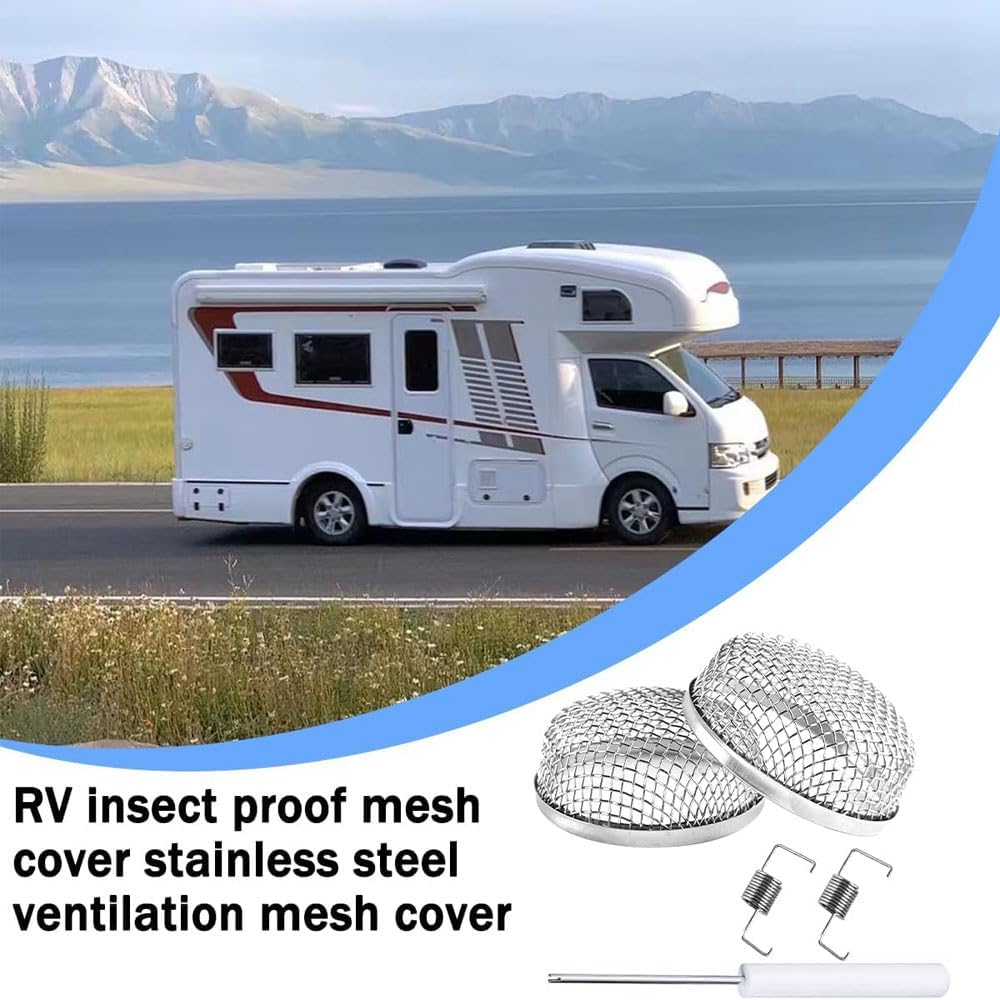 RV Furnace Vent Insect Screen Cover 2 Pack with Installation Tool, Durable Mesh RV Flying Insect Screen for Campers and Trailers, Easy Fit, Rust Proof, Keeps Bugs Out
