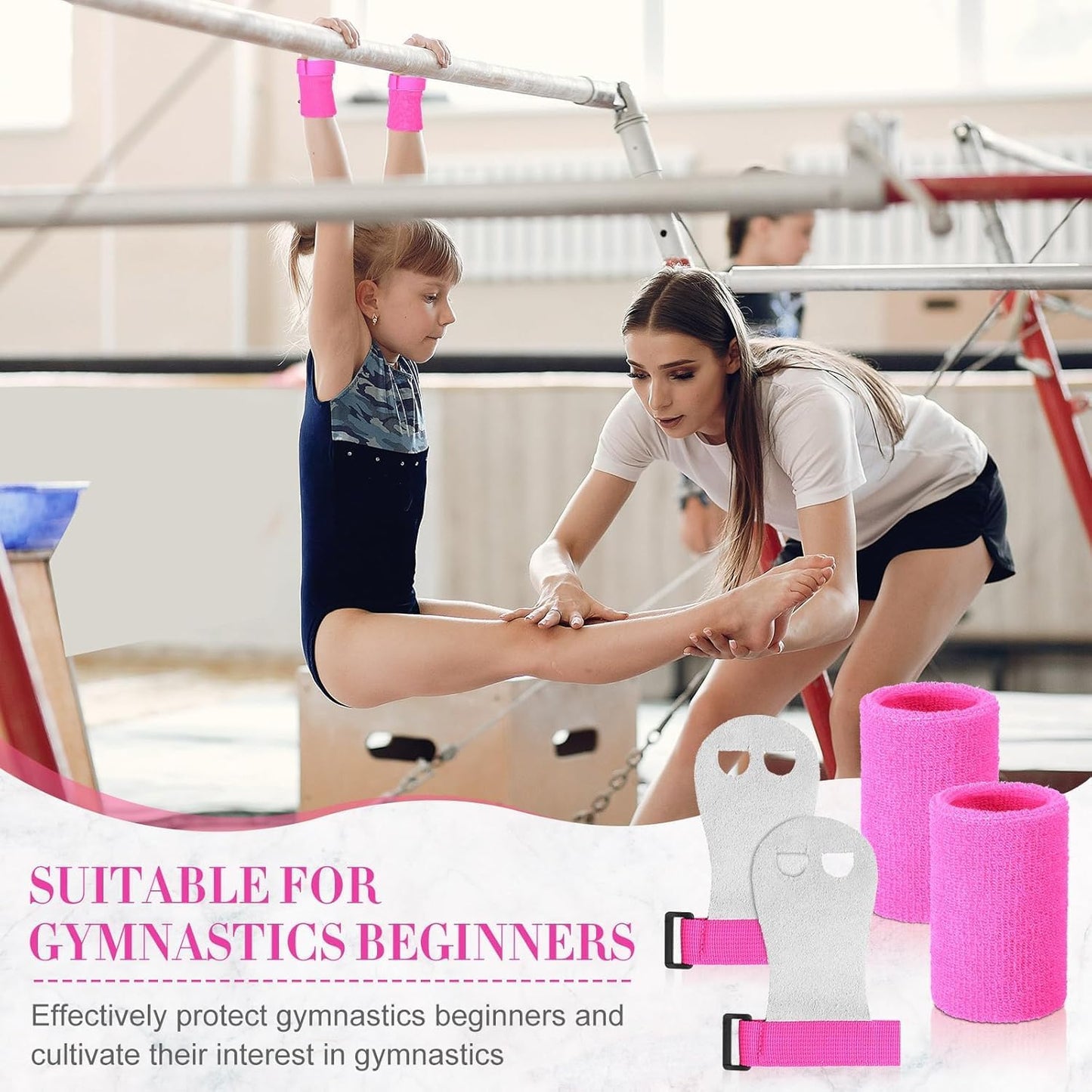 2 Packs Kids Gymnastics Grips Wristbands Sets for Youth, Palm Protection & Wrist Support for Training, Workout - Sports Accessories