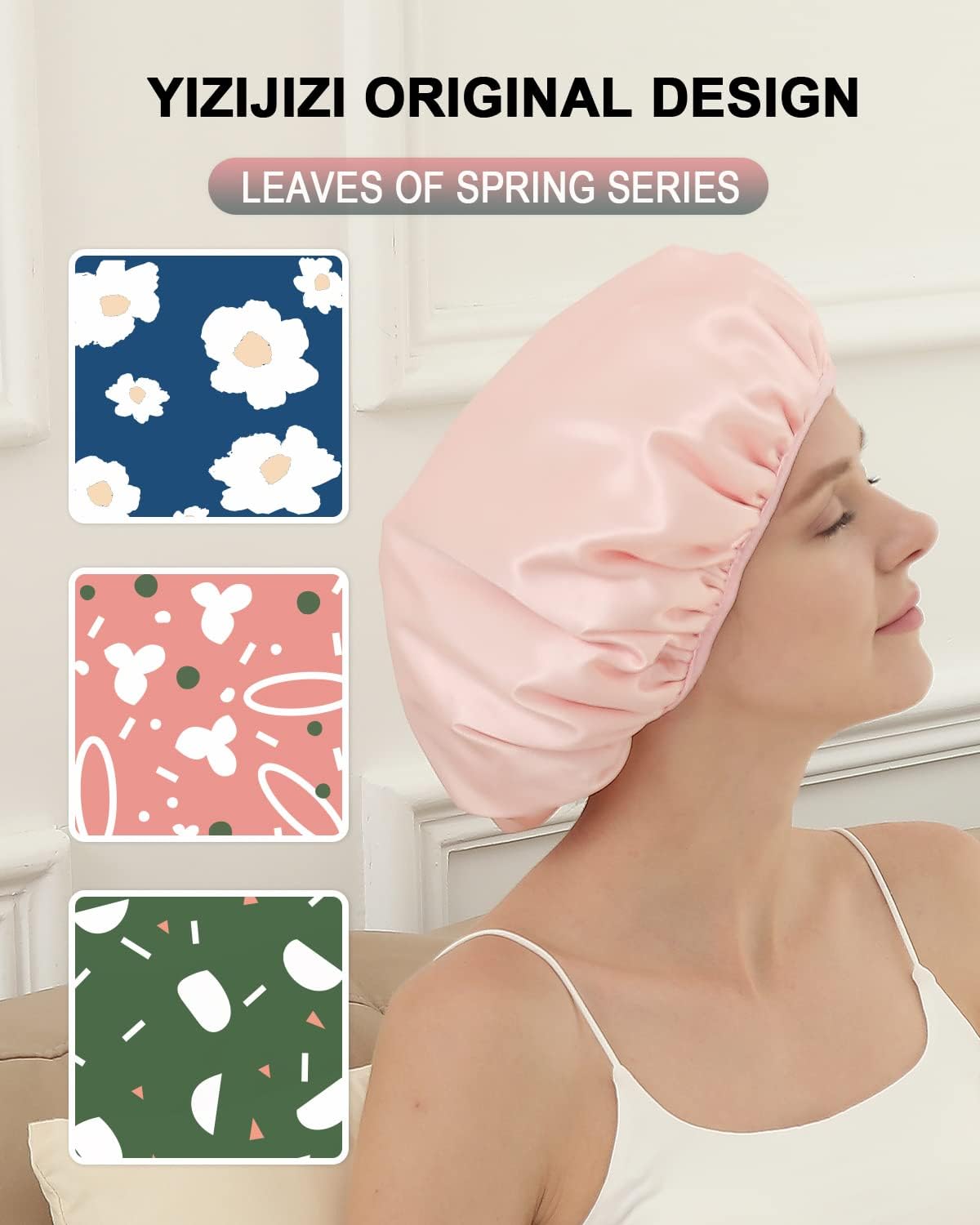 Terry Lined Shower Cap,Triple Layer Large Cap for Women,Shower Cap Reusable Waterproof,Long Thick Hair(Pink)