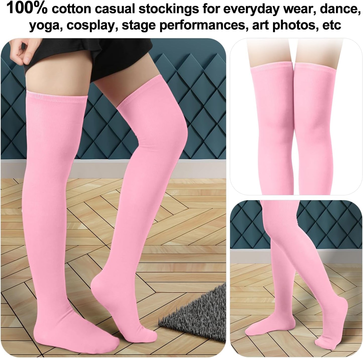 1 Pair Thigh High Socks, Cotton Soft Knee Long Stockings Leg Warmers for Women Girls Christmas Cosplay (Pink) -