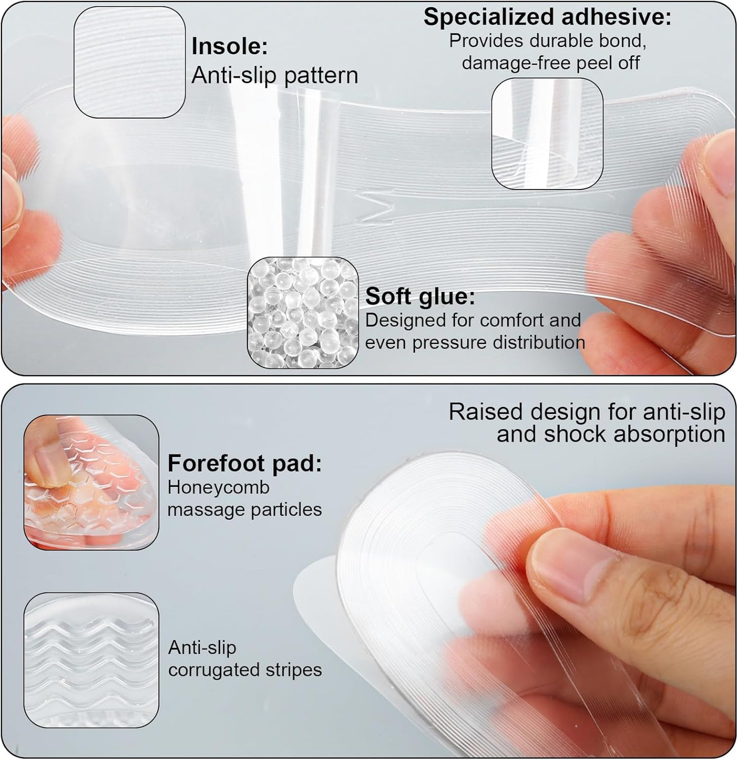 Weight Shifting Insoles for High Heels, Gel Soft Heel Inserts Self-Adhesive Anti-Slip Transparent Shoe Women -