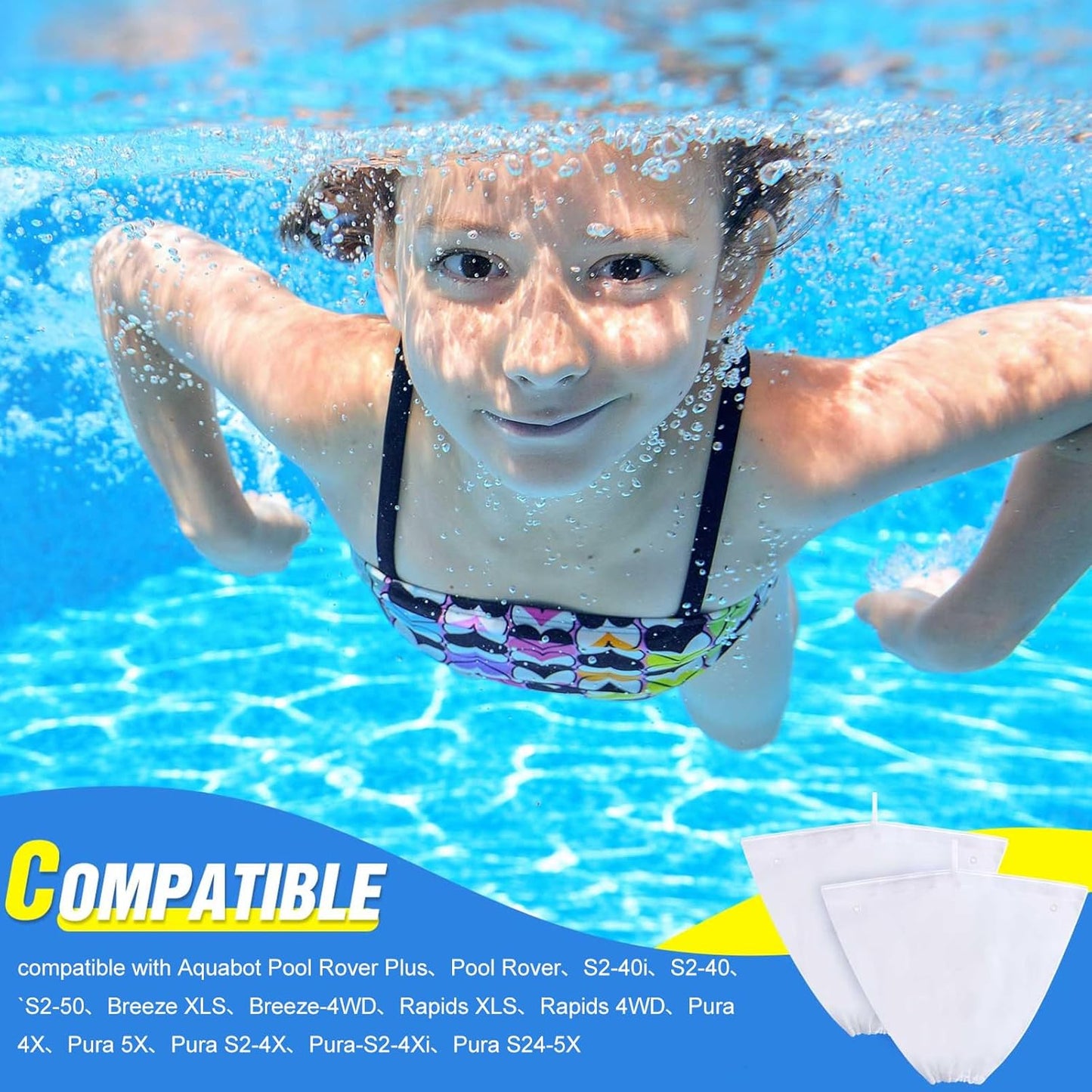 4 Pcs Pool Cleaner Fine Filter Bag Spa Part Replacement Compatible with Aquabot Products 8114 Wheeled Cleaners S2-40 S2-50 Pura 4X 5X S2-4x S2-4xi S2-5x -
