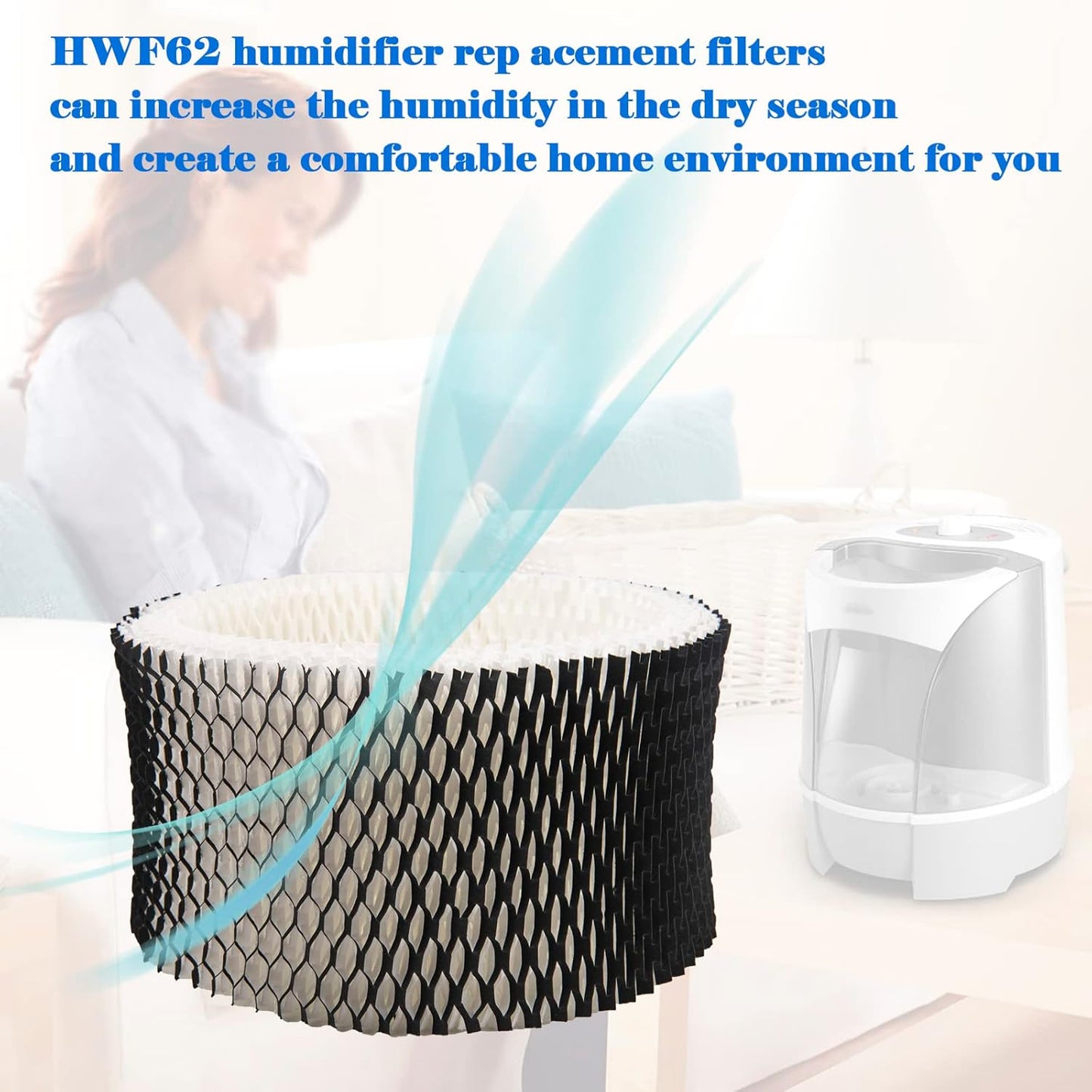 HWF62 Humidifier Filter Replacement, Compatible with for HWF62CS HWF62D SF212, Fits Sunbeam Models SCM1100, SCM1701, SCM1702, SCM1762(4 Pcs) -