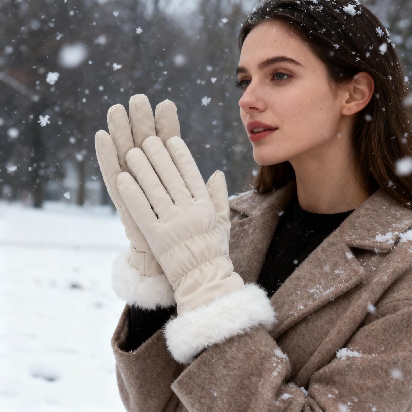 Warm winter gloves for women - windproof and snowproof gloves - thickened and fleece-lined gloves - gloves with wrist protection - suitable for skiing, cycling, running and working.