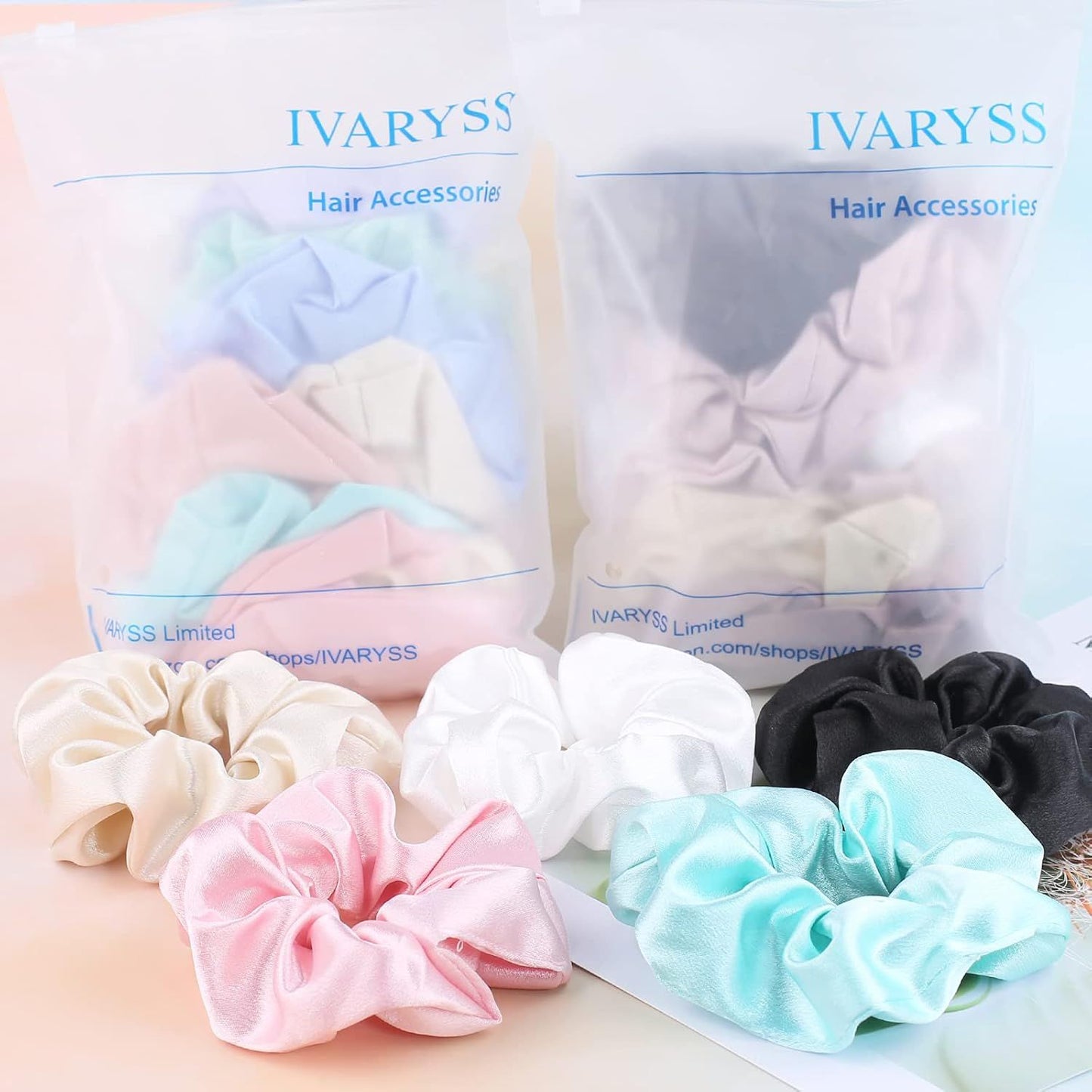 Scrunchies or Hair Sleep, Premium Satin Sot Than Silk or Women Curly Hair, Cute Bands Ties or Girls Thin | Thick Hair Styling, 12 Pack, Black