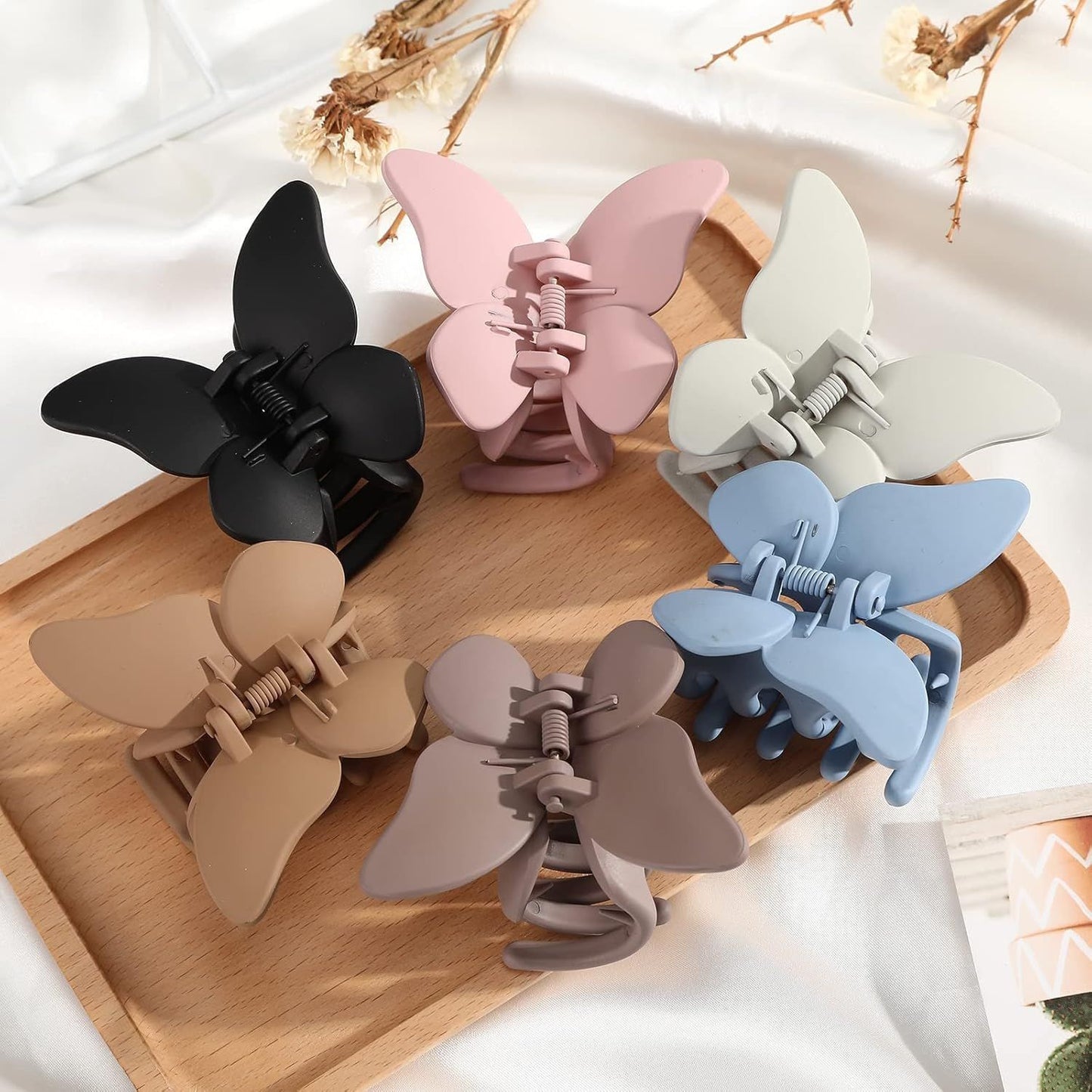 6PCS Hair Clip, 2 Inch Butterly Claw Clips or Women Girls Small Nonslip Butterly Jaw Clips or Thick Hair and Strong Hold, Pack o 6, Solid color(blue+black+white+brown+an+coee)