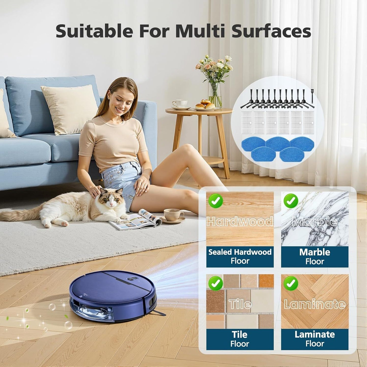 Replacement Parts or XIEBro Lie BR151, or ZCWA BR151, or MANVN BR151, or Kilgone G20, or MAMNV BR151, or MANVINS G20, or ZC WAS BR151, or iMartine BR151, 6 ilters, 5 Mop Pads, 10 Side Brush