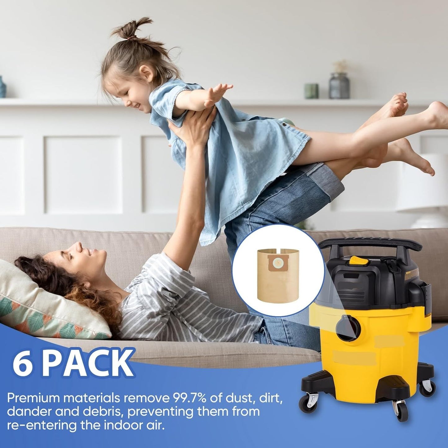 6 Pack DXVA19-4104 Dust Bags or DEWALT 5-6-8 Gallon Wet/Dry Vacuum, Compatible with DXV05P DXV06PL DXV08S