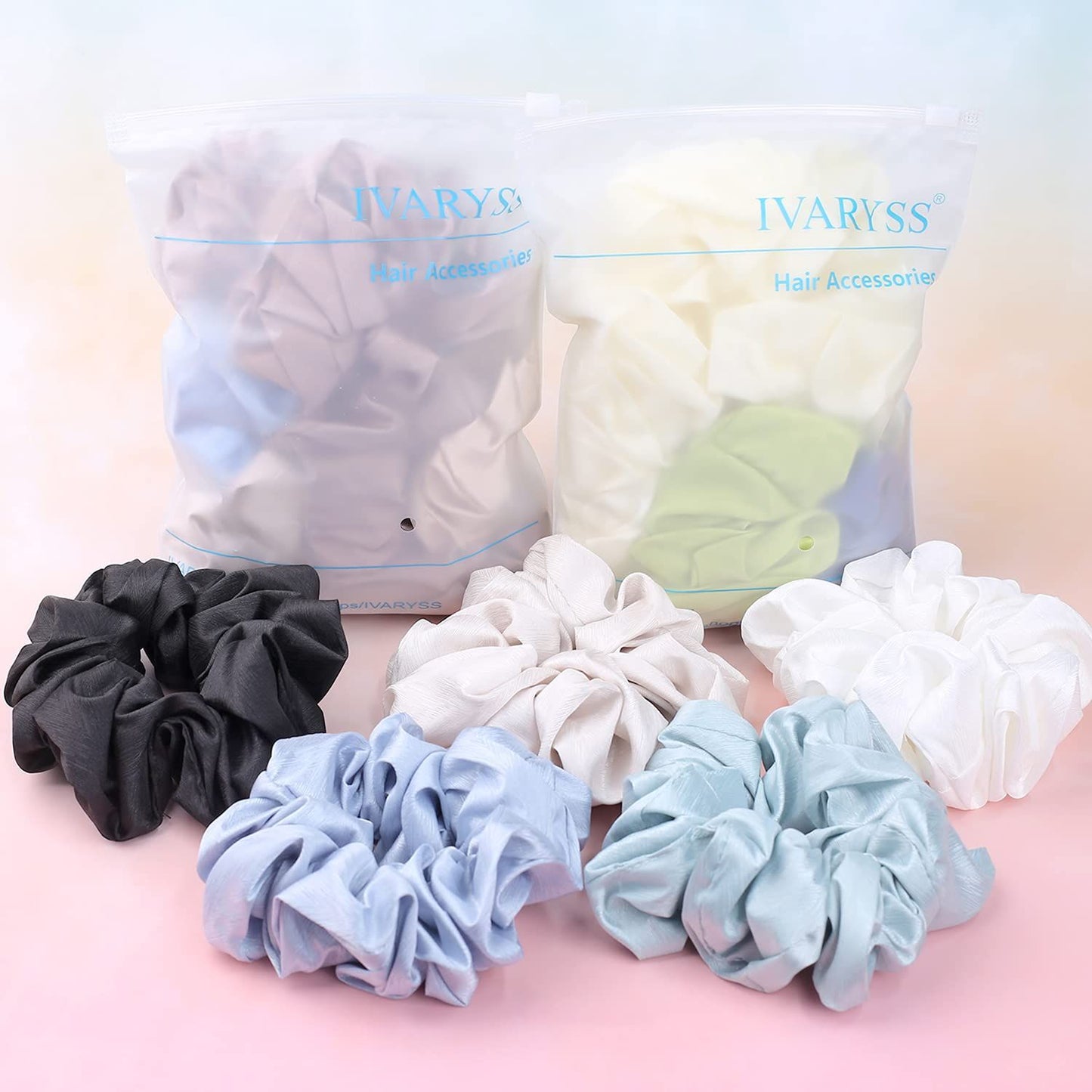 Big Scrunchies or Women Thick Hair, Premium Satin Soter than Silk, XL 6 Inch Extra Large Scrunchy Elastic Hair Bands Accessories, 6 Pack, Neutral