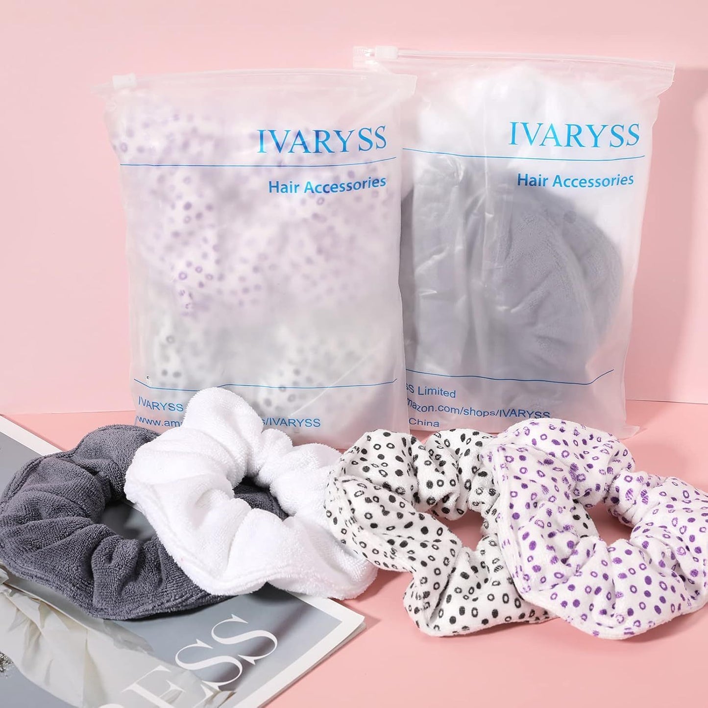 Super Towel Scrunchies or Drying Hair, Absorbent and Sot Microiber or rizz ree, Large Thick Ponytail Holder Wet Hair Accessories or Women and Girls, 4 PCS (Black)