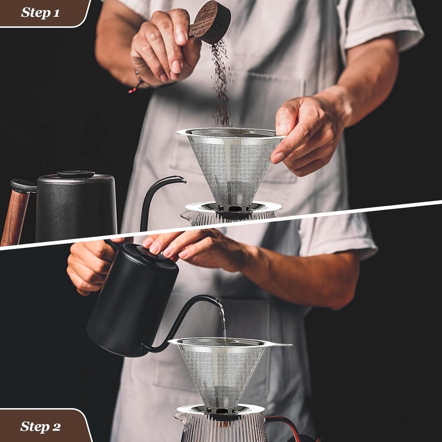 Pour Over Coee Dripper, Slow Drip Paperless Coee ilter, Pour Over Coee Maker or 1-2Cups Brew, Double Mesh Design o Manual Reusable Cone ilter