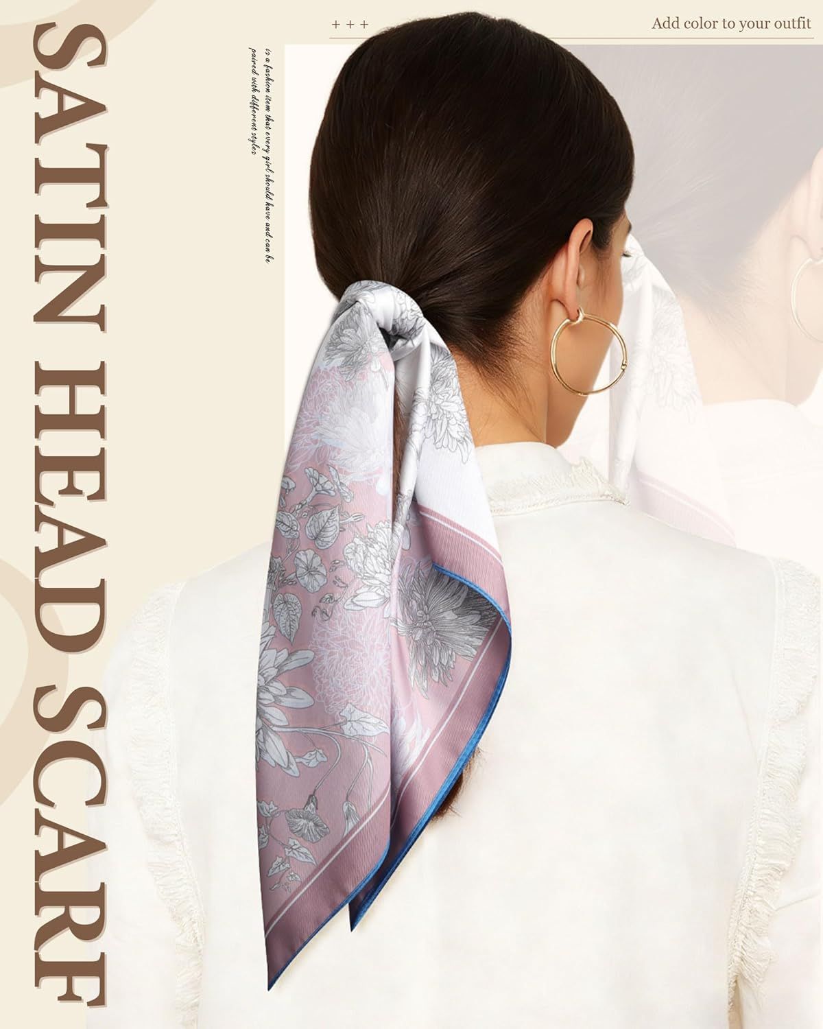 27.5” Head Scar or Women - Reversible Like Silk Scar Satin Hair Bandanas Women Headscar Head Wrap Sleep Scar Neck