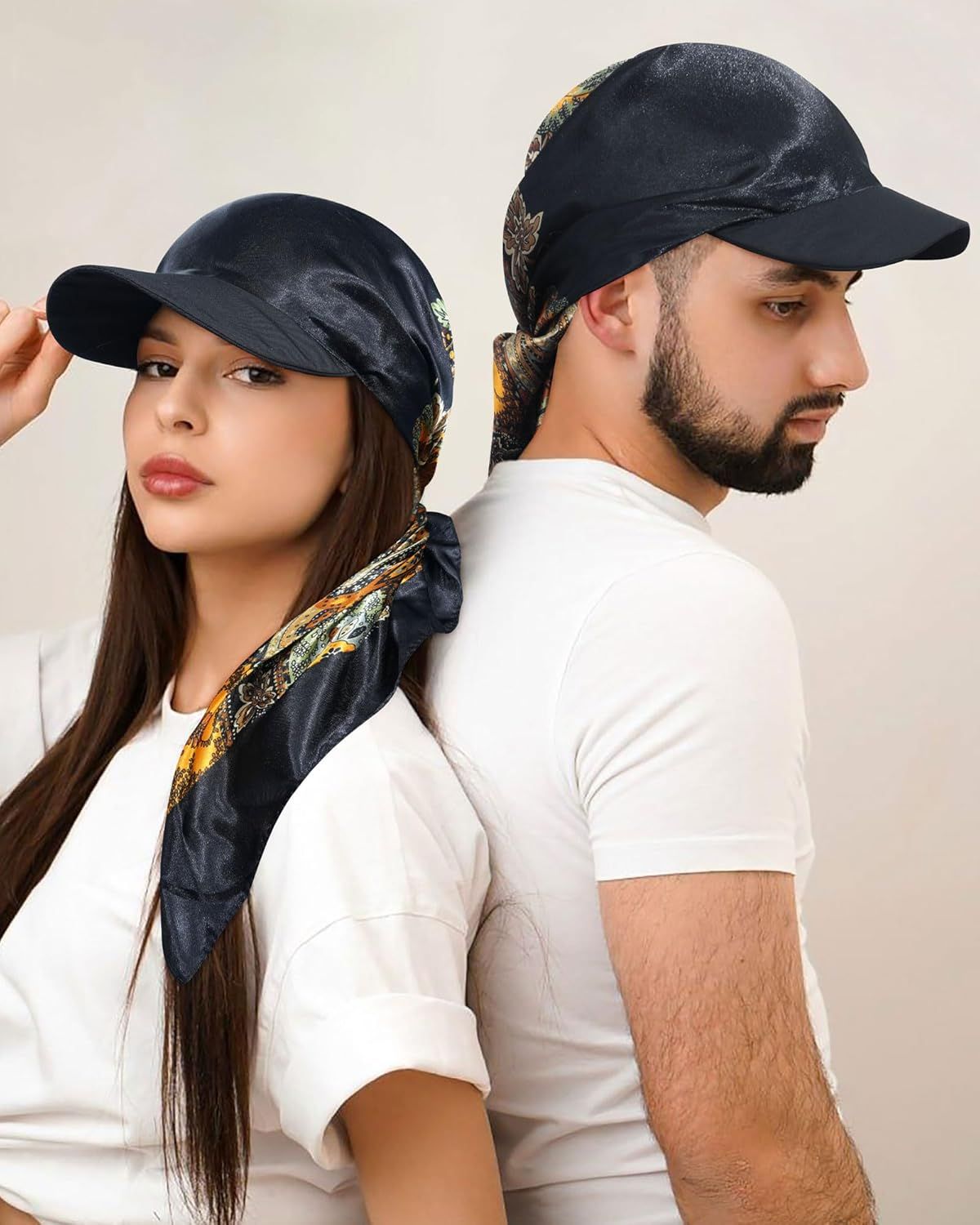 Women's Satin Head Scar with Sun Visor Brim Hat Scar with Visor Cap or Women One Piece Design
