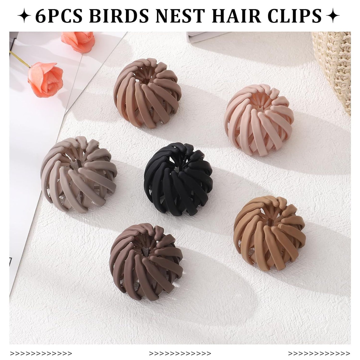 6Pcs Bird Nest Magic Hair Clips Hair Nest or Bun Strong Ponytail Holders Hair Accessories or Women Girls (Neutral, Small)