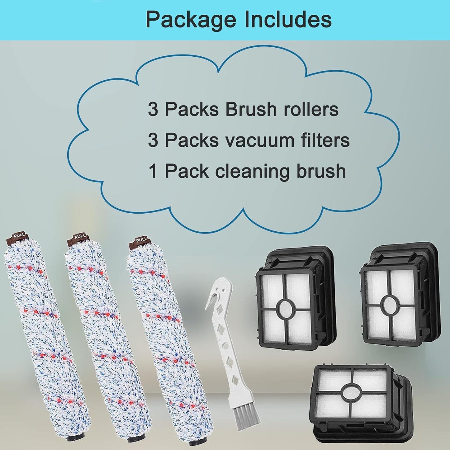 6 Pack Replacement Parts Compatible with Bissell CrossWave Vacuum Cleaner, 3 Pack Multi-Surace Brush Roll 1868 ,3 Pack Vacuum ilter 1866,Compare to Part 1608683, 160-8683, 1608684