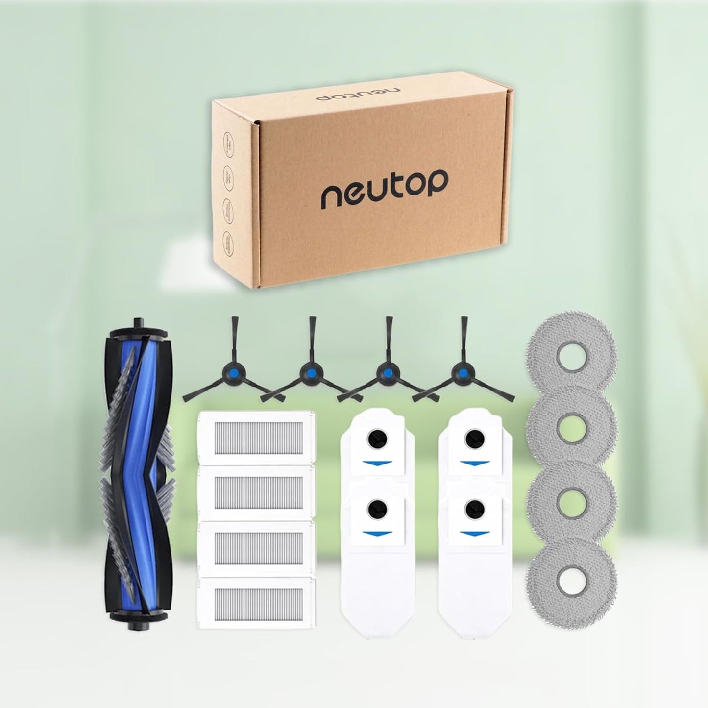 Replacement Parts Compatible with Ecovacs Deebot N30 Omni, N30 Pro Omni, Robot Vacuum Accessories 1 Roller 4 ilter 4 Side Brush 4 Mop Pad 4 Dust Bag