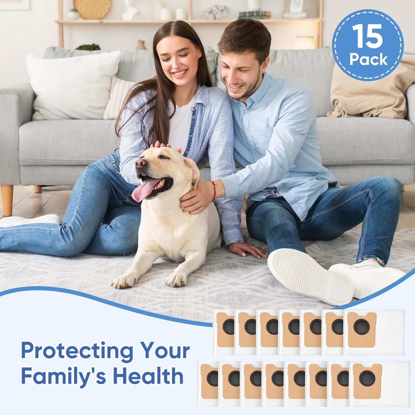 15 Pack Omni C20 Dust Bags or Euy C20 C10 Compatible with Euy Robot Vacuum Omni C20 C10, Vacuum Bags Large Capacity Accessories with 4-Layer Replacement Bags