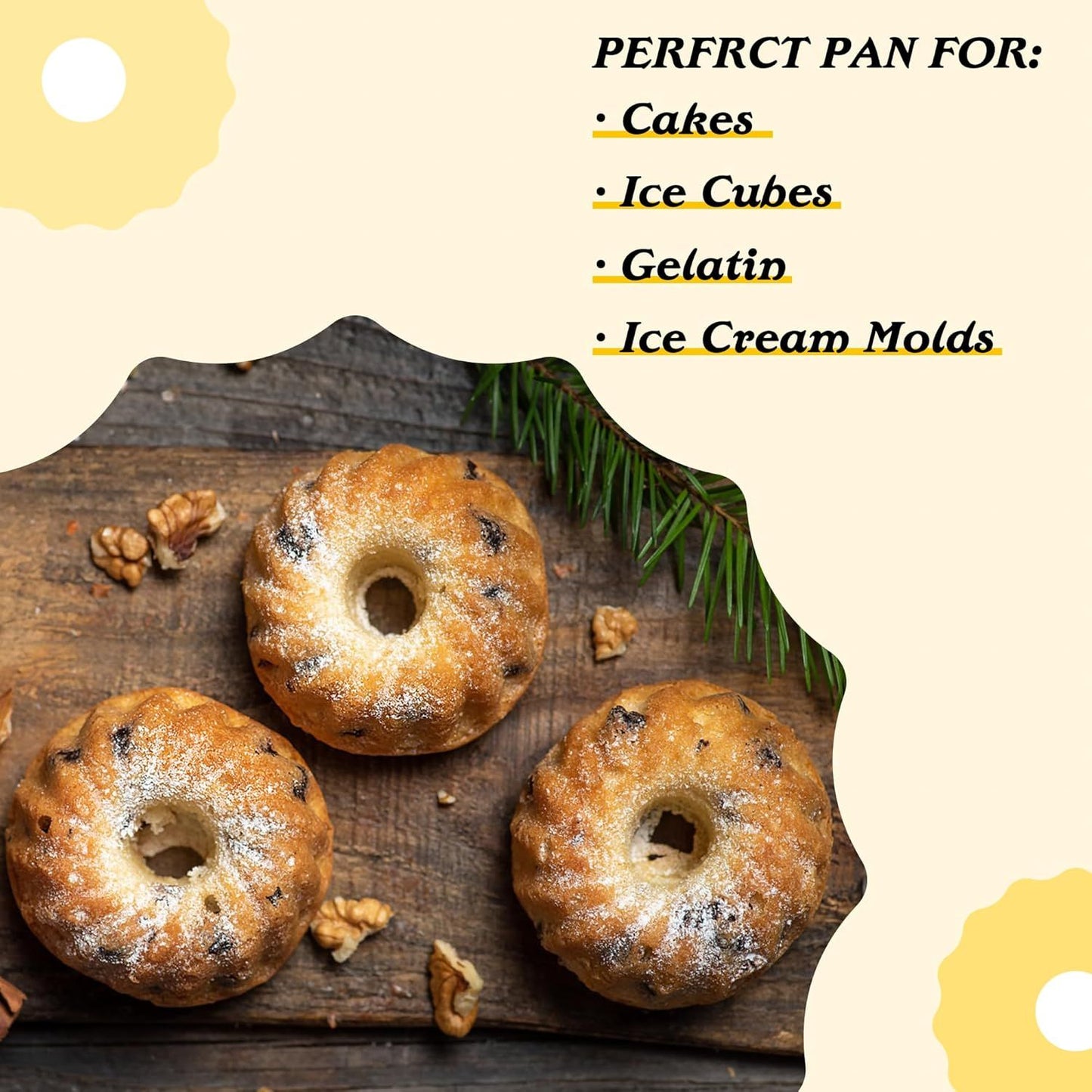 Mini luted Tube Cake Pan, 6 Cavity Baking Pan, Non-stick Baking Mold or Cupcakes, Donuts, Cornbread, Brownies, Jellies, Set o 3