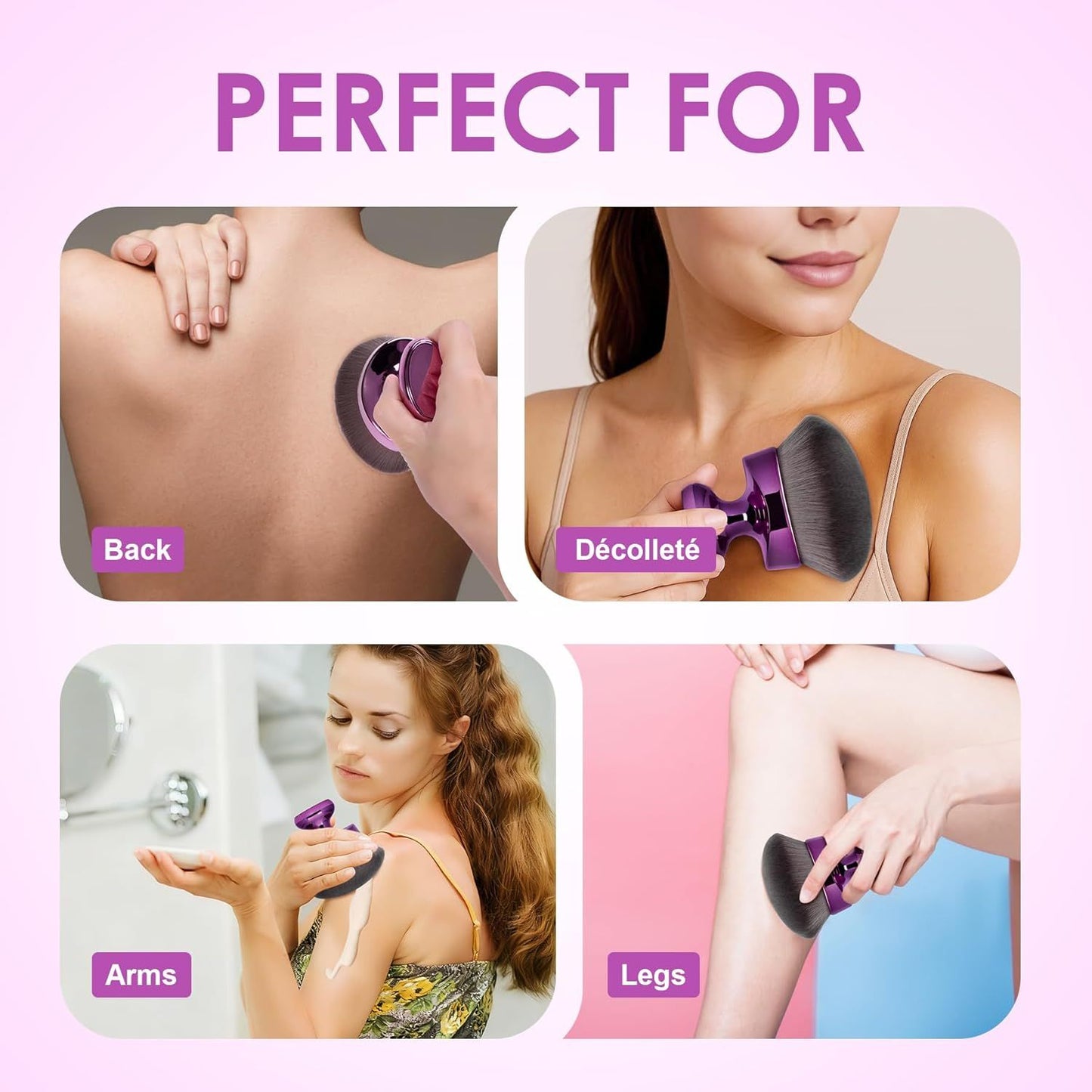 Blend & Blur Extra Large Body Kabuki Brush & Sel Tanner Brush - or Body Makeup & oundation - Blending Applicator or Sel Tanning - Durable Vegan Bristles - with Protective Bag (Purple-large)