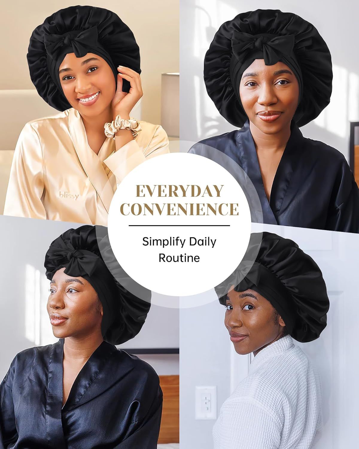 100% Mulberry Silk Hair Bonnet or Women Sleeping with Tie Band 19 Momme Silk Sleep Cap Night (US, Alpha, One Size, Black)