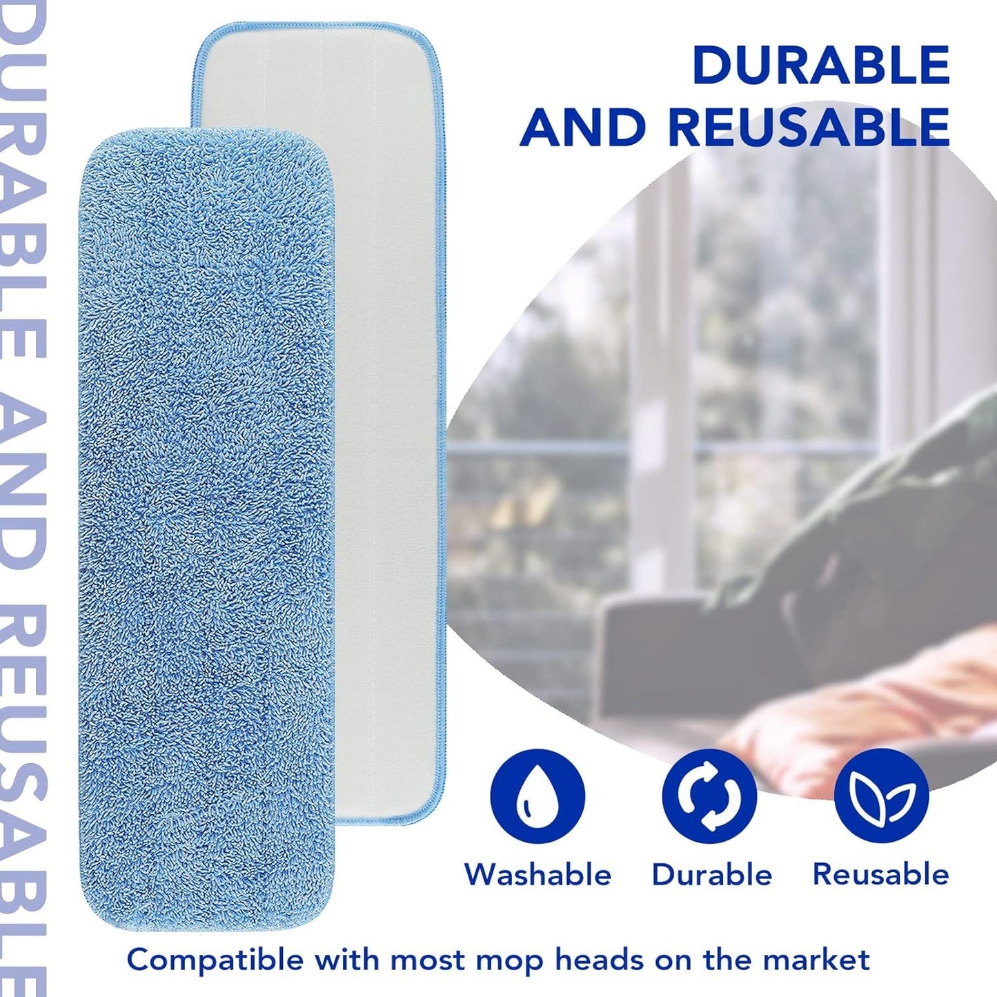 Replacement Mop Pads it or Rubbermaid Commercial 18" and 17" Mop - 10 Pack Wet & Dry Commercial Cleaning Reusable Reills it or Any lat System 17 and 18 Inch